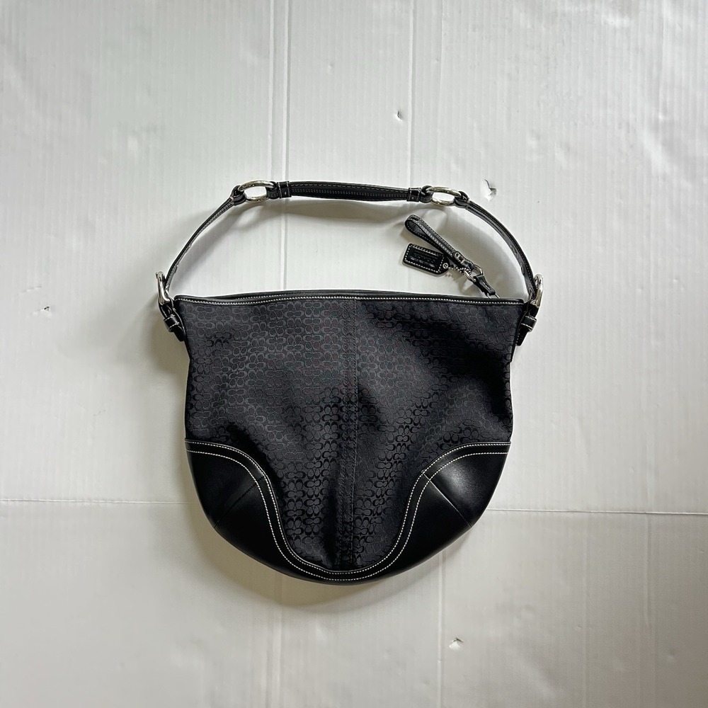 VTG Y2K Coach Soho Black Signature Canvas Leather Trim Hobo Shoulder Bag 1461